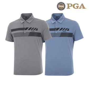 PGA 24 S/S 남성 가로 스트라이프 패턴 반팔 PK 티셔츠
