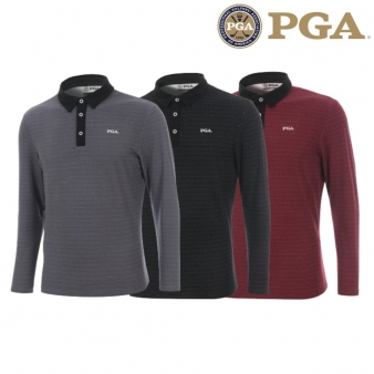 PGA 23FW 남성 도트 포인트 패턴 나염 카라 티셔츠